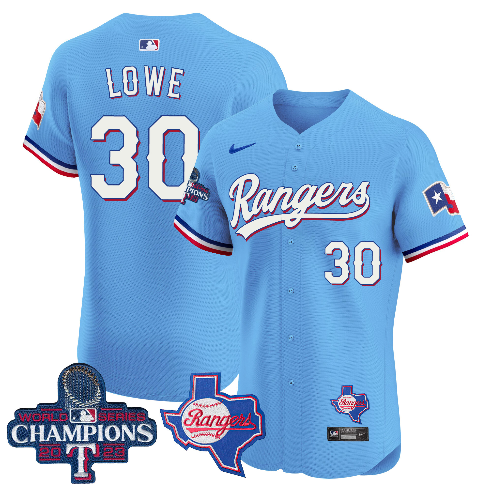 Nathaniel Lowe Men's Texas Rangers World Series Champions Vapor Premier Elite V2 Blue Jersey - All Stitched