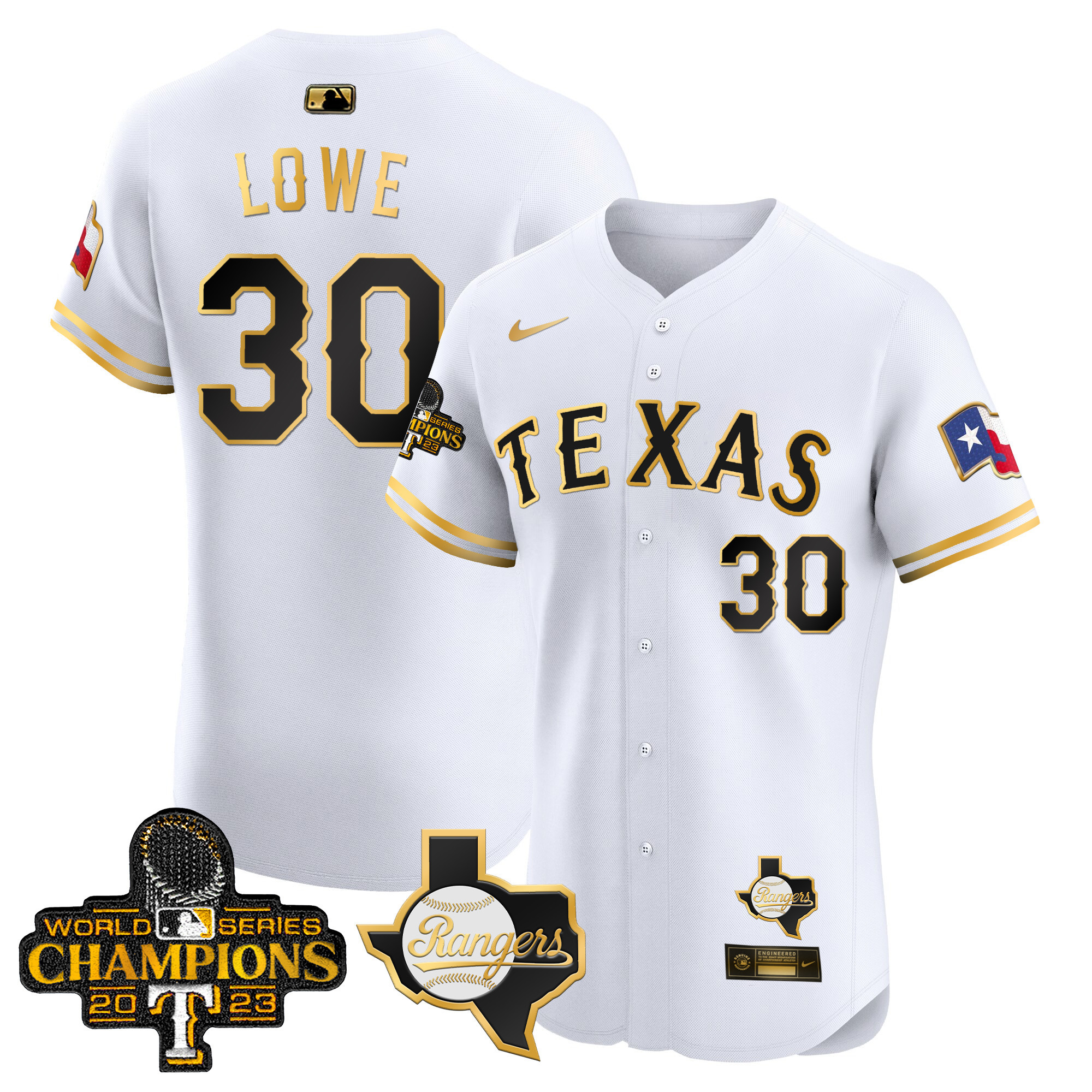Nathaniel Lowe Men's Texas Rangers World Series Champions Vapor Premier Elite V2 White Gold Jersey - All Stitched
