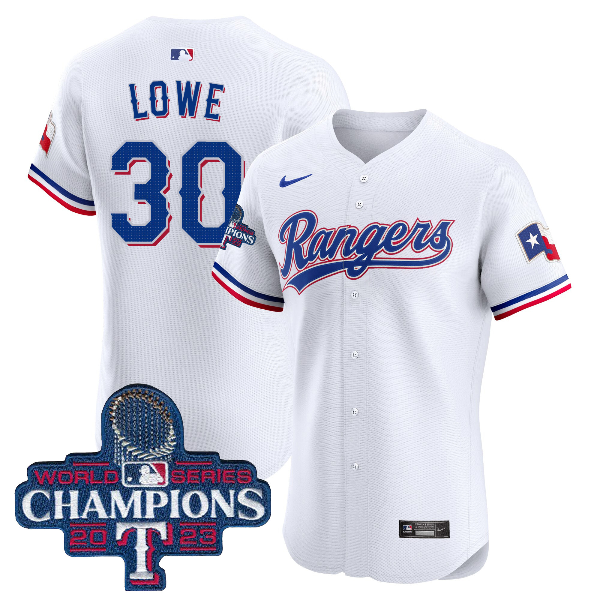 Nathaniel Lowe Men's Texas Rangers World Series Champions Vapor Premier Elite White Jersey - All Stitched