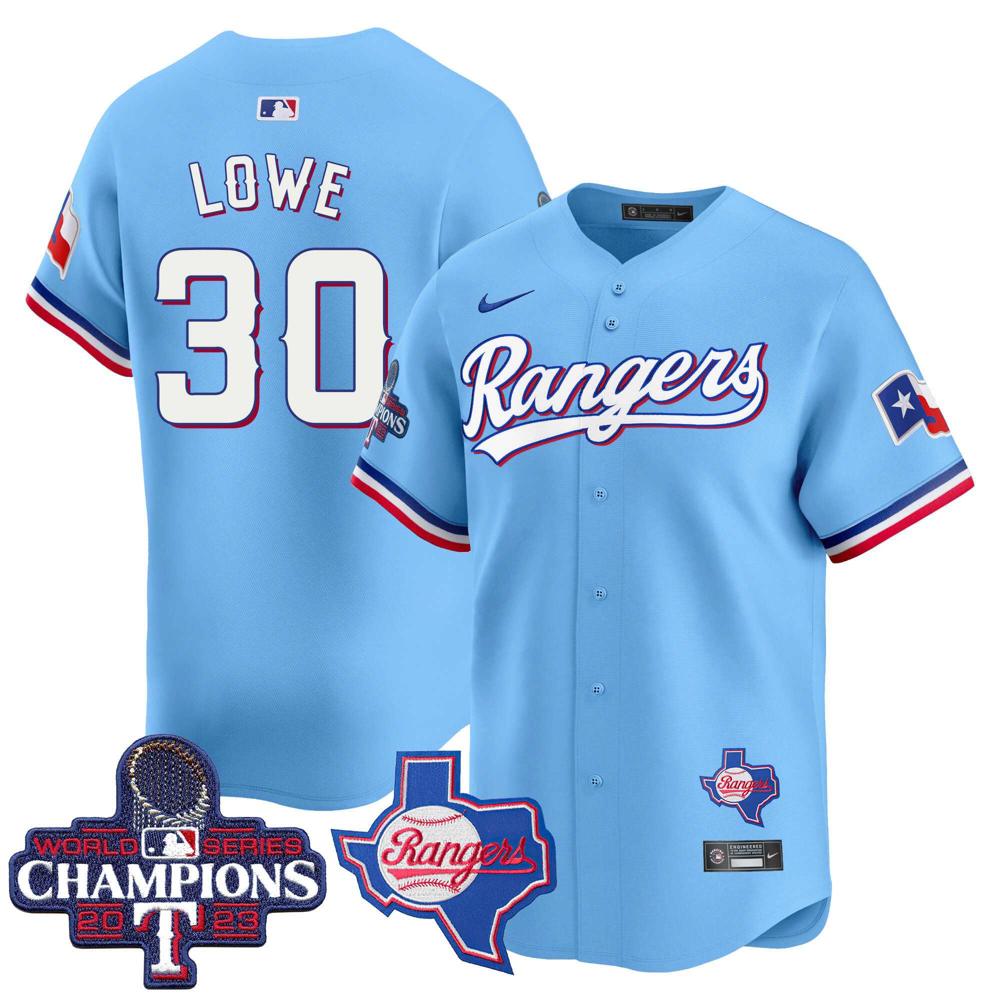 Nathaniel Lowe Men's Texas Rangers World Series Champions Vapor Premier Limited V2 Blue Jersey - All Stitched