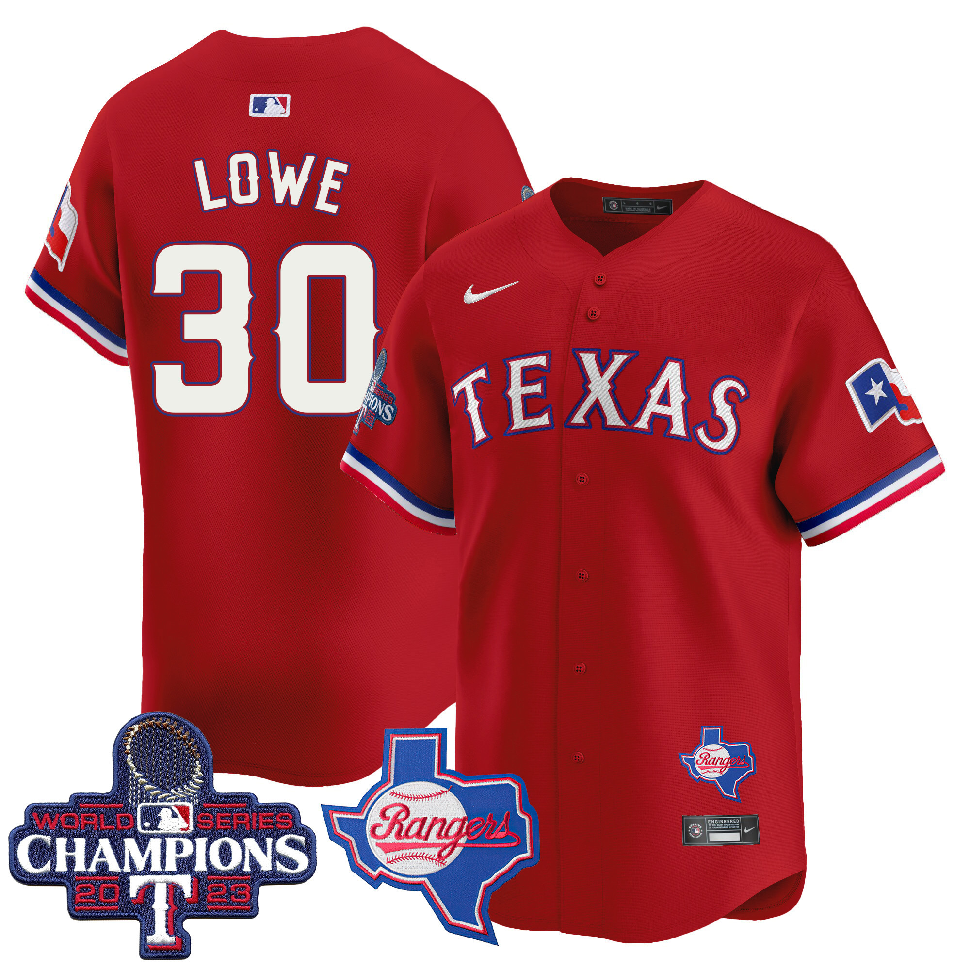 Nathaniel Lowe Men's Texas Rangers World Series Champions Vapor Premier Limited V2 Red Jersey - All Stitched