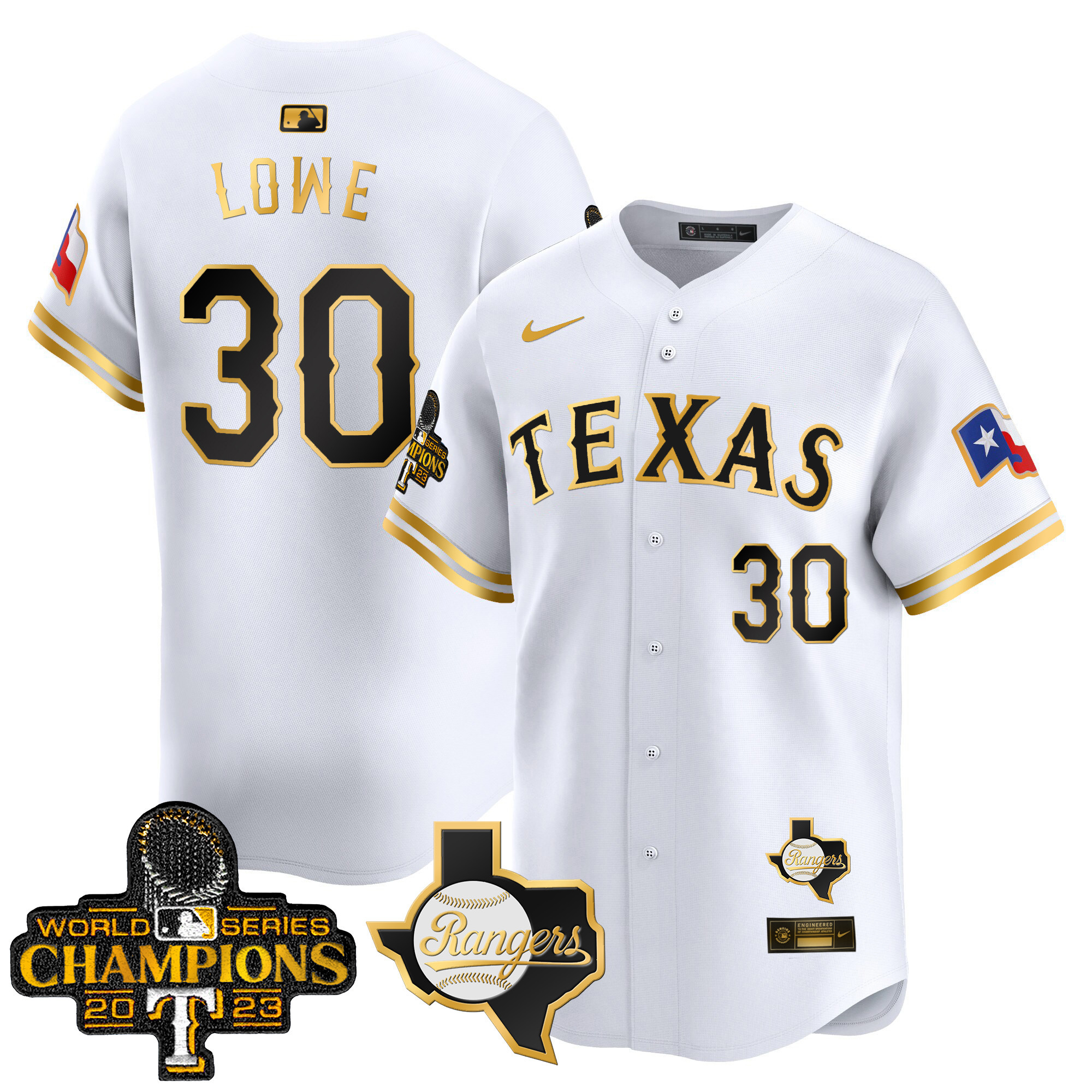 Nathaniel Lowe Men's Texas Rangers World Series Champions Vapor Premier Limited V2 White Gold Jersey - All Stitched