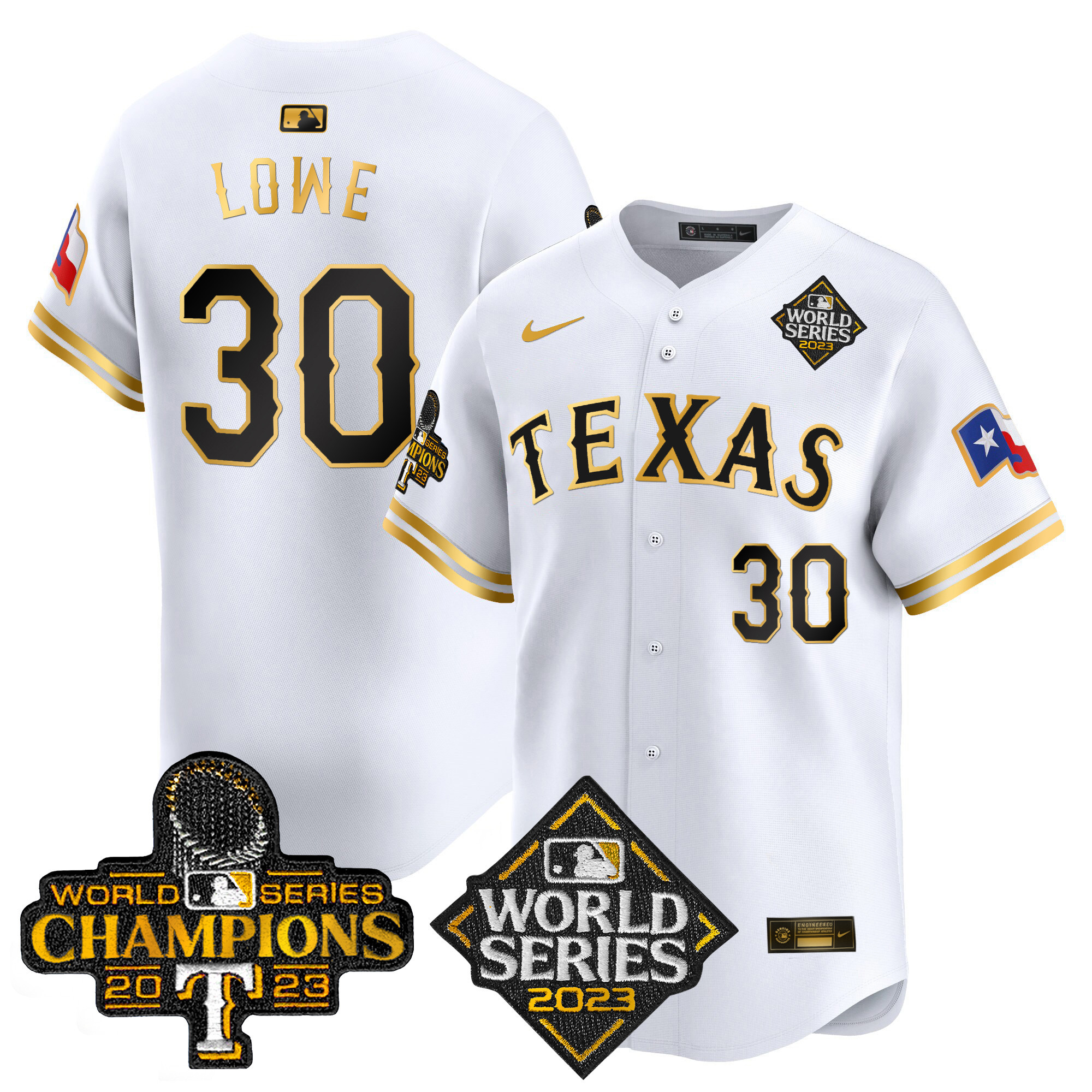 Nathaniel Lowe Men's Texas Rangers World Series Champions Vapor Premier Limited V4 White Gold Jersey - All Stitched