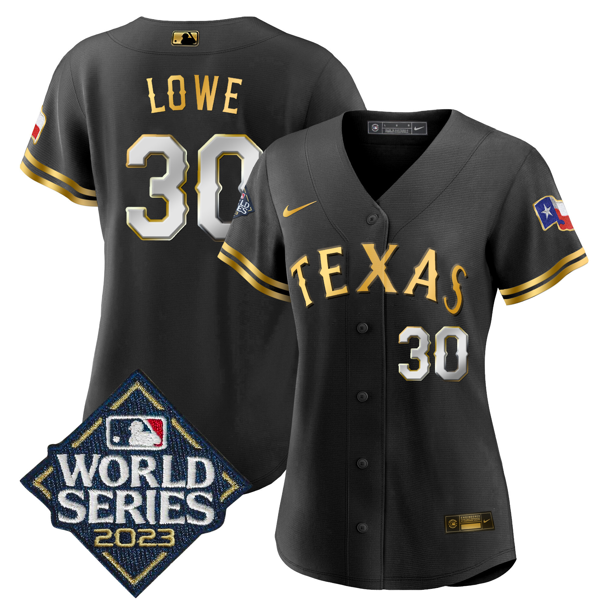 Nathaniel Lowe Women's Texas Rangers 2023 World Series Baseball Black Gold Jersey - All Stitched