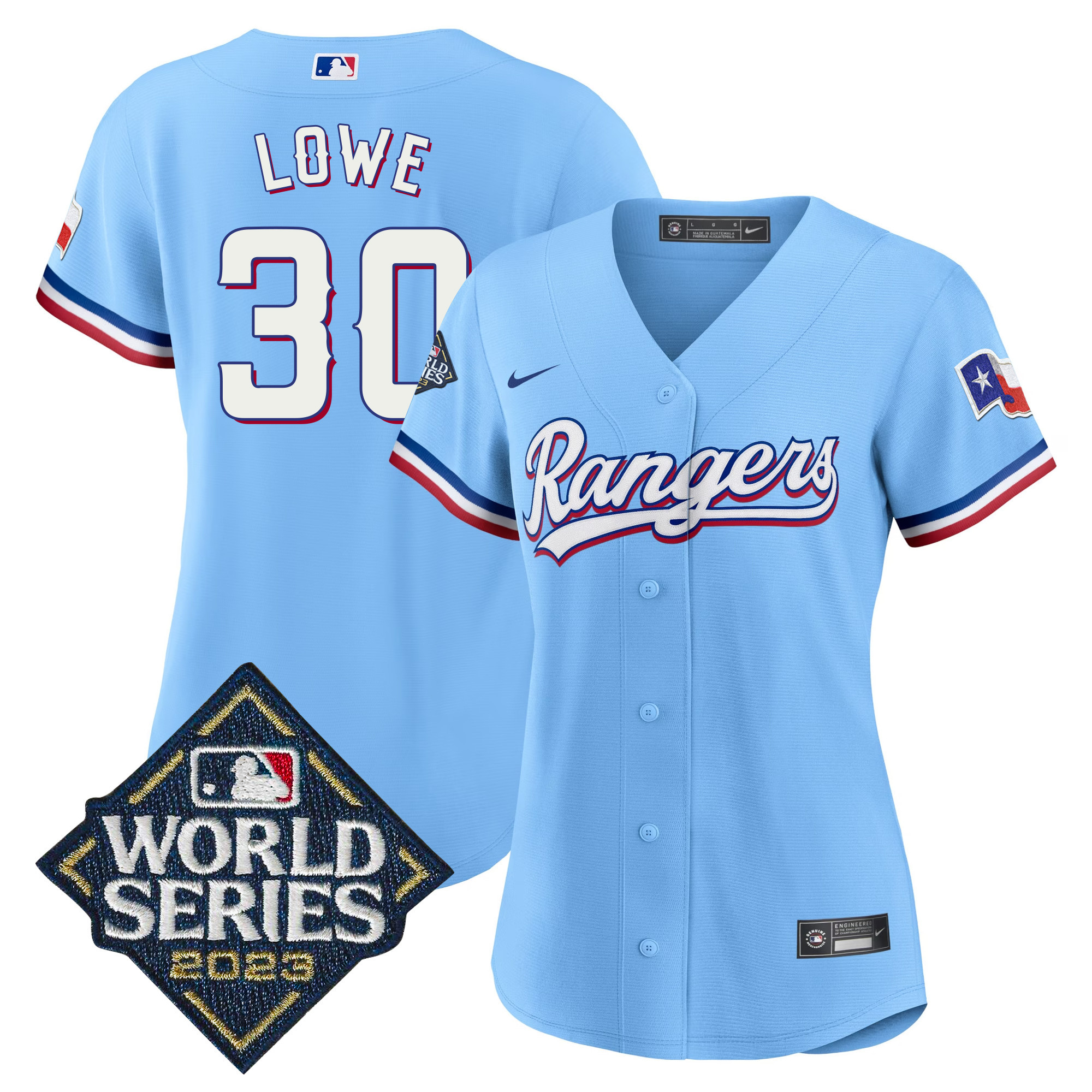 Nathaniel Lowe Women's Texas Rangers 2023 World Series Baseball Blue Jersey - All Stitched