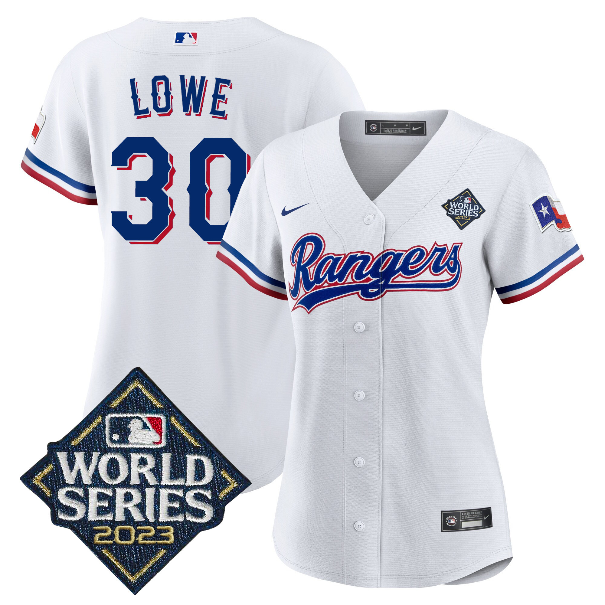 Nathaniel Lowe Women's Texas Rangers 2023 World Series Baseball V2 White Jersey - All Stitched