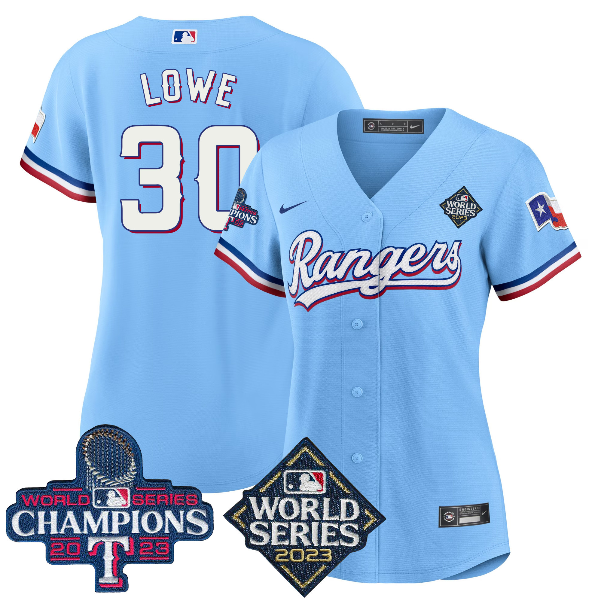 Nathaniel Lowe Women's Texas Rangers 2023 World Series Champions Baseball V4 Blue Jersey - All Stitched
