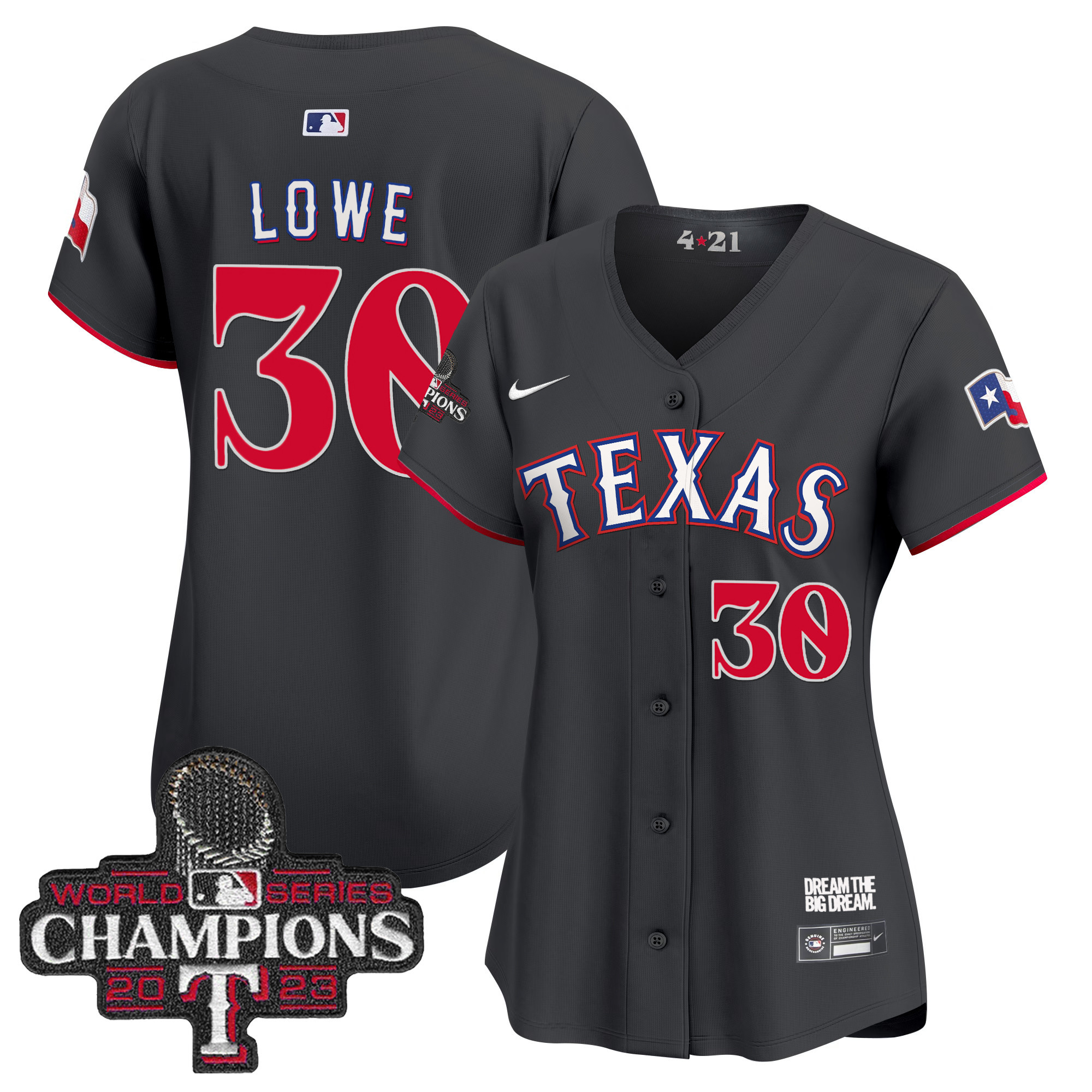 Nathaniel Lowe Women's Texas Rangers 2023 World Series Champions City Connect Vapor Premier Limited Black Jersey - All Stitched