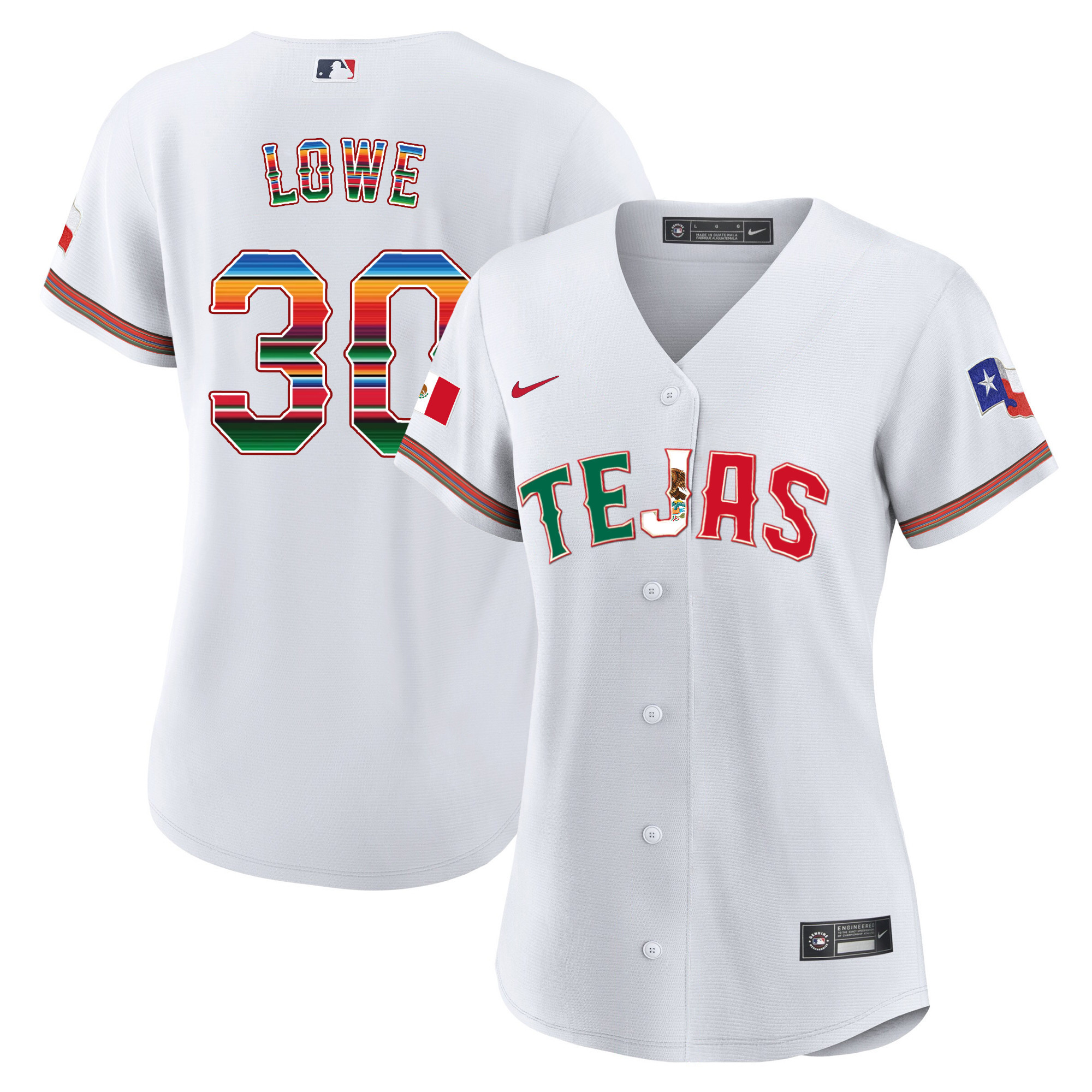Nathaniel Lowe Women's Texas Rangers Mexico Flag White Jersey - All Stitched