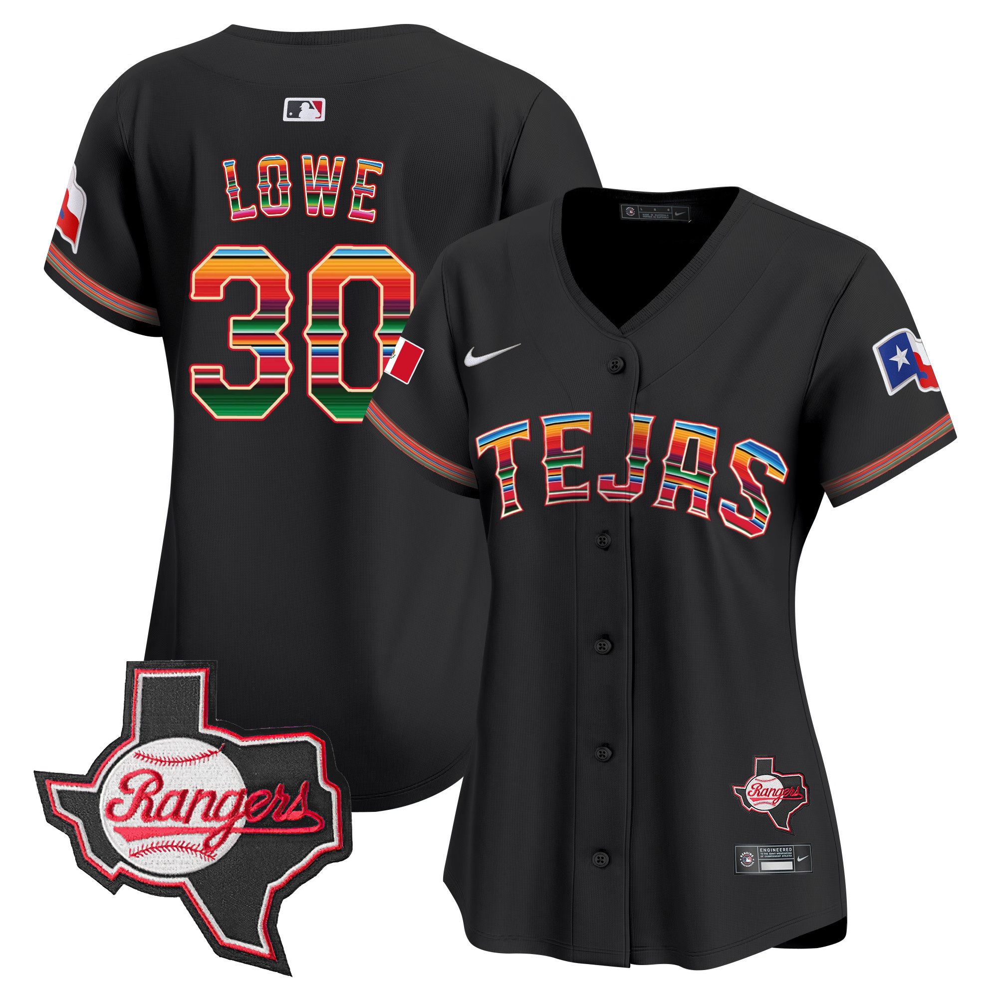 Nathaniel Lowe Women's Texas Rangers Mexico Texas Patch Vapor Premier Limited Black Jersey - All Stitched