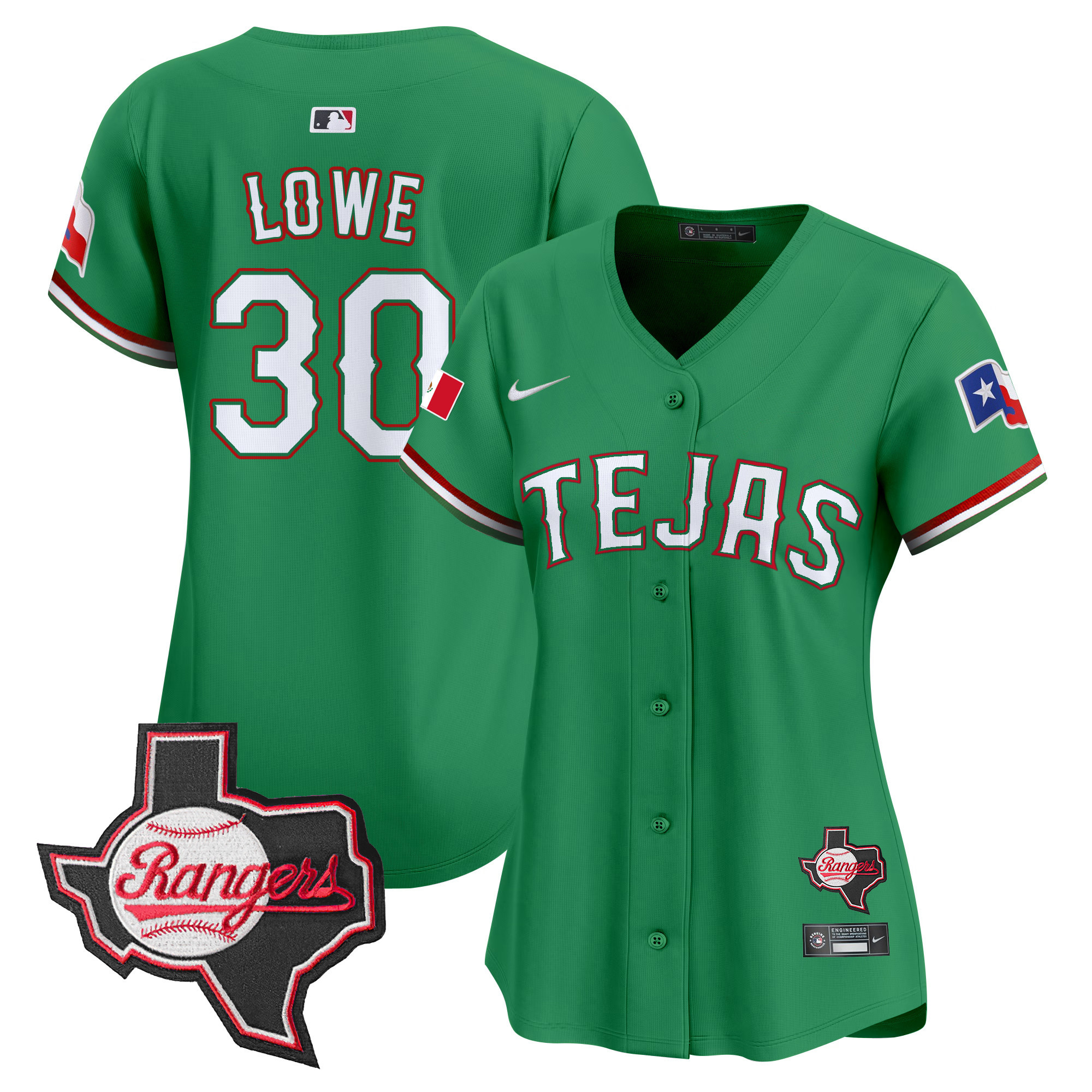 Nathaniel Lowe Women's Texas Rangers Mexico Texas Patch Vapor Premier Limited Green Jersey - All Stitched