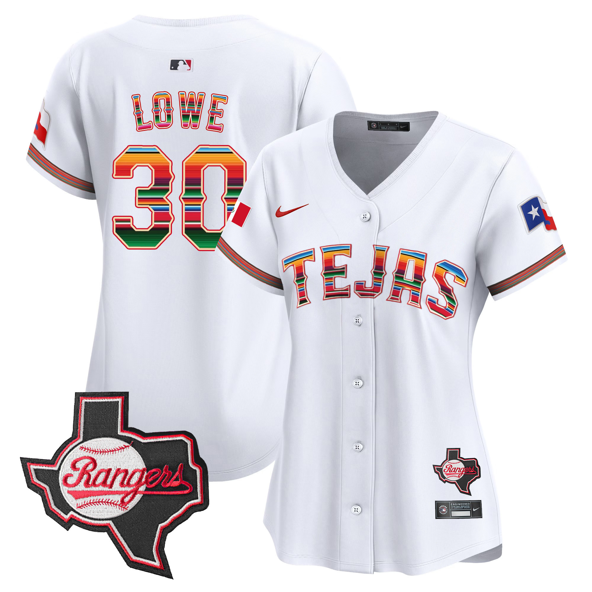 Nathaniel Lowe Women's Texas Rangers Mexico Texas Patch Vapor Premier Limited White Jersey - All Stitched