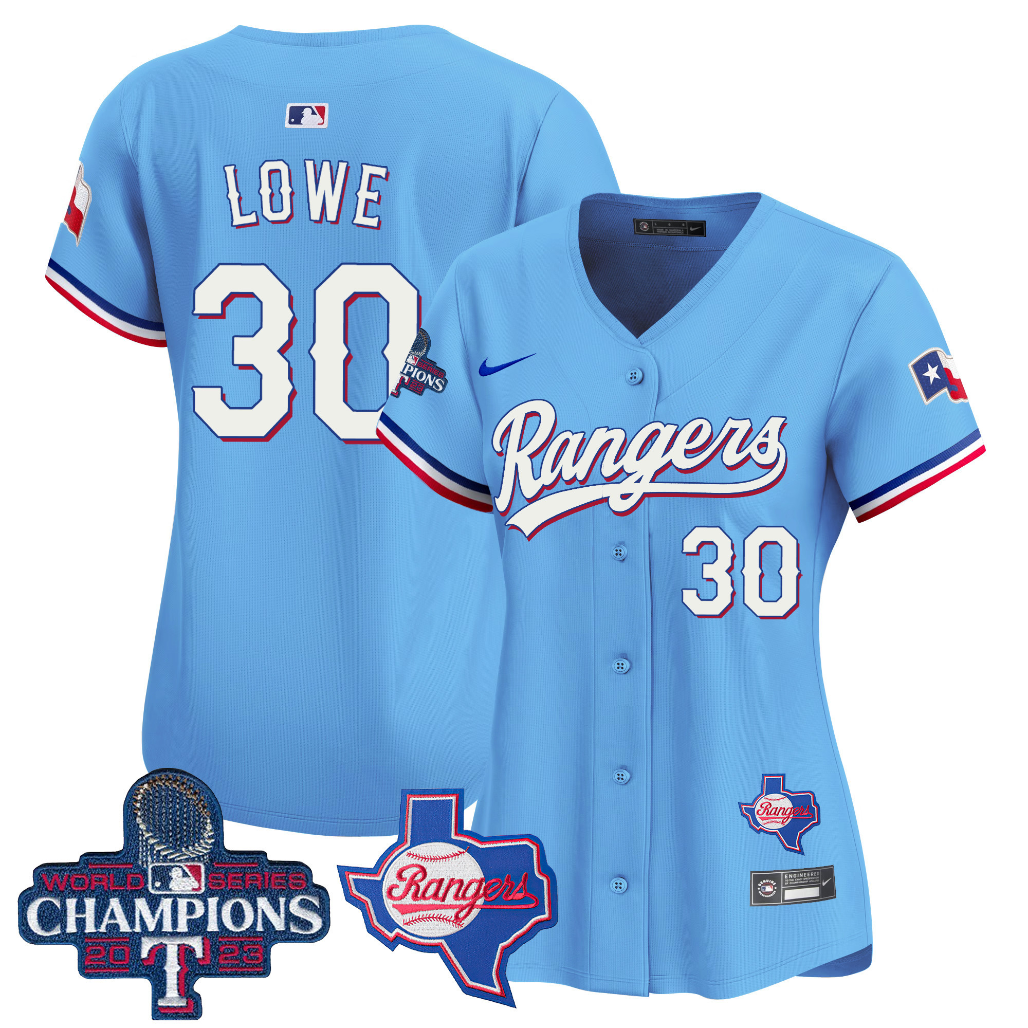 Nathaniel Lowe Women's Texas Rangers World Series Champions Vapor Premier Limited V2 Blue Jersey - All Stitched