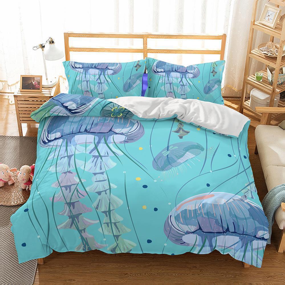 Natural Scenery Jellyfish Cover Queen Duvet Cover Bedding Set