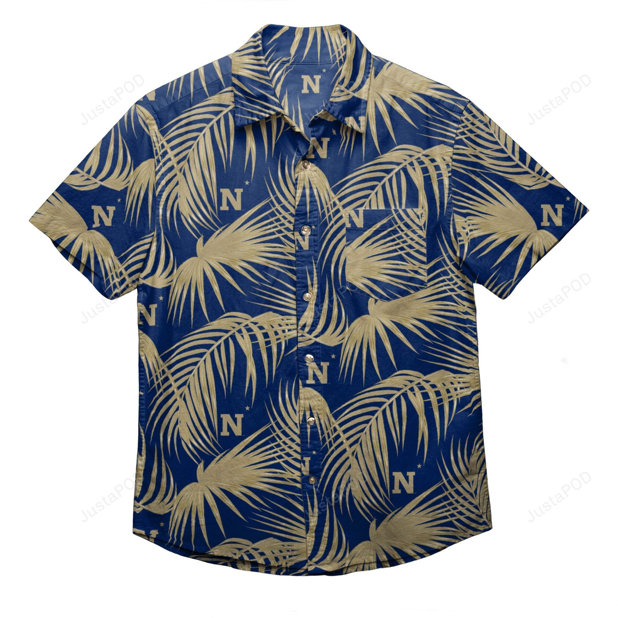 Navy Midshipmen NCAA Mens Hawaiian Button Up Shirt