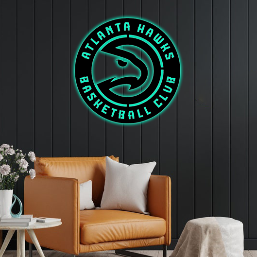 NBA Atlanta Hawks Logo RGB Led Lights Metal Wall Art