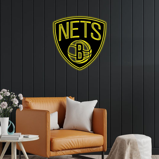 NBA Brooklyn Nets Logo RGB Led Lights Metal Wall Art