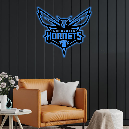 NBA Charlotte Hornets Logo RGB Led Lights Metal Wall Art