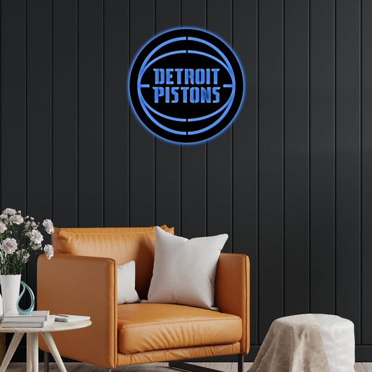 NBA Detroit Pistons Logo RGB Led Lights Metal Wall Art