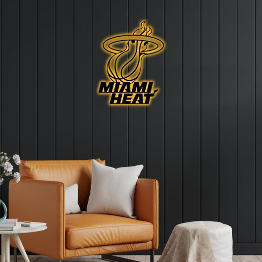 NBA Miami Heat Logo RGB Led Lights Metal Wall Art