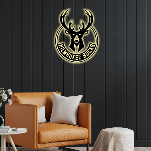 NBA Milwaukee Bucks Logo RGB Led Lights Metal Wall Art
