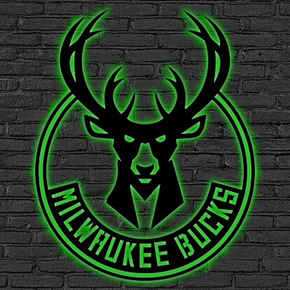 NBA Milwaukee Bucks Logo RGB Led Lights Metal Wall Art