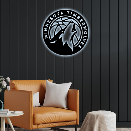 NBA Minnesota Timberwolves Logo RGB Led Lights Metal Wall Art