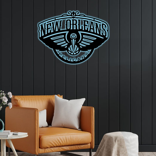 NBA New Orleans Pelicans Logo RGB Led Lights Metal Wall Art