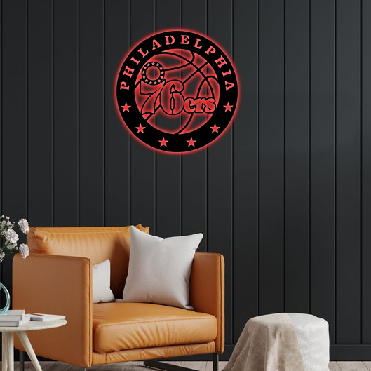 NBA Philadelphia 76ers Logo RGB Led Lights Metal Wall Art