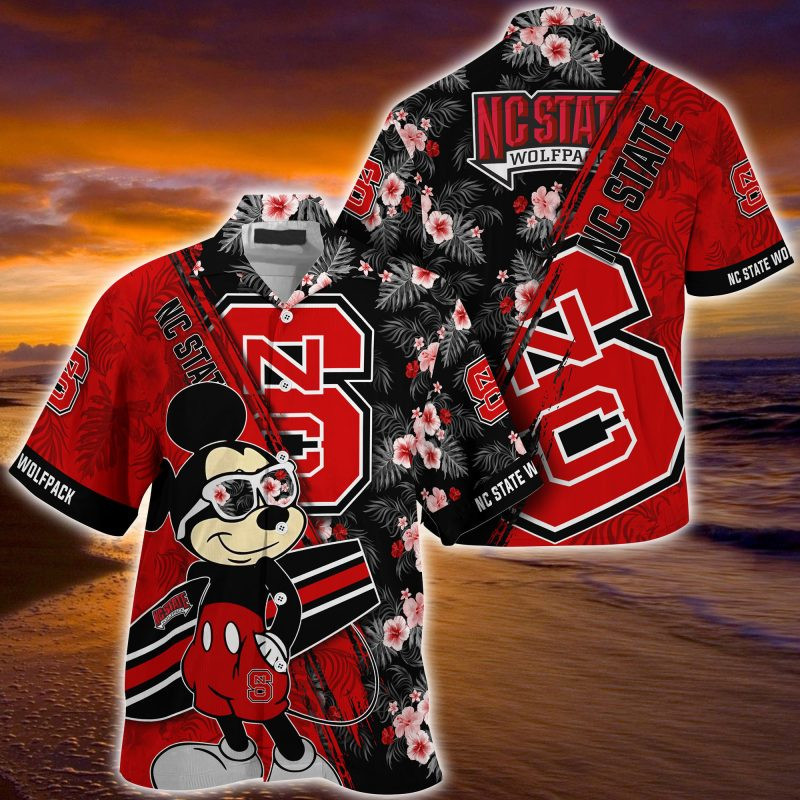 NC State Wolfpack NCAA Summer Hawaiian Shirt Mickey And Floral Pattern