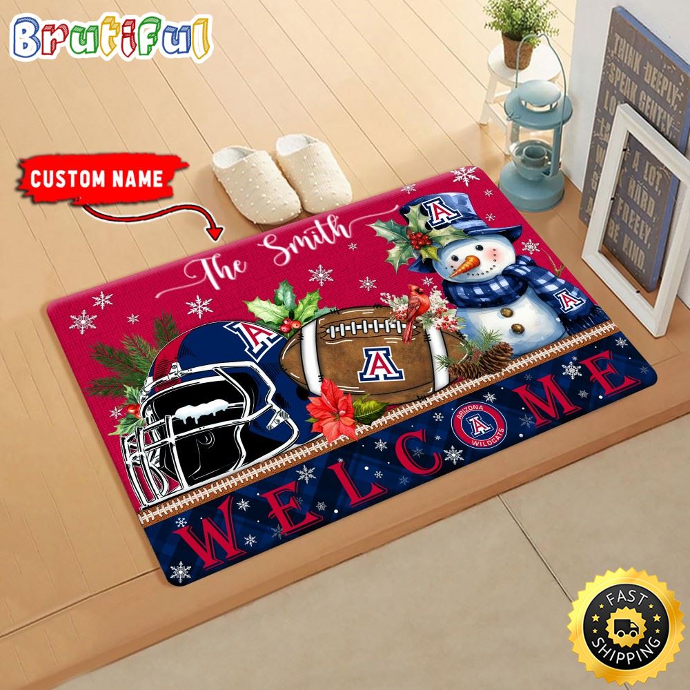 NCAA Arizona Wildcats Doormat Welcome Christmas Custom Name Football Doormat