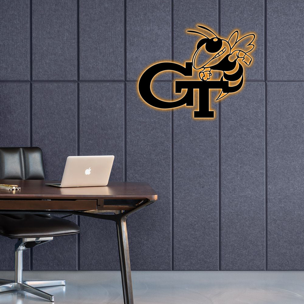 NCAA Baseball Georgia Tech Yellow Jackets Logo RGB Led Lights Metal Wall Art