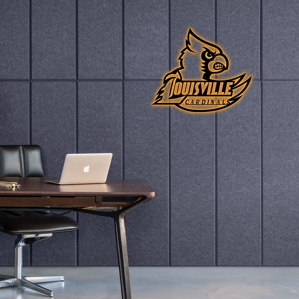 NCAA Baseball Louisville Cardinals Logo RGB Led Lights Metal Wall Art
