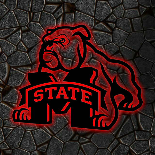 NCAA Baseball Mississippi State Bulldogs Logo RGB Led Lights Metal Wall Art