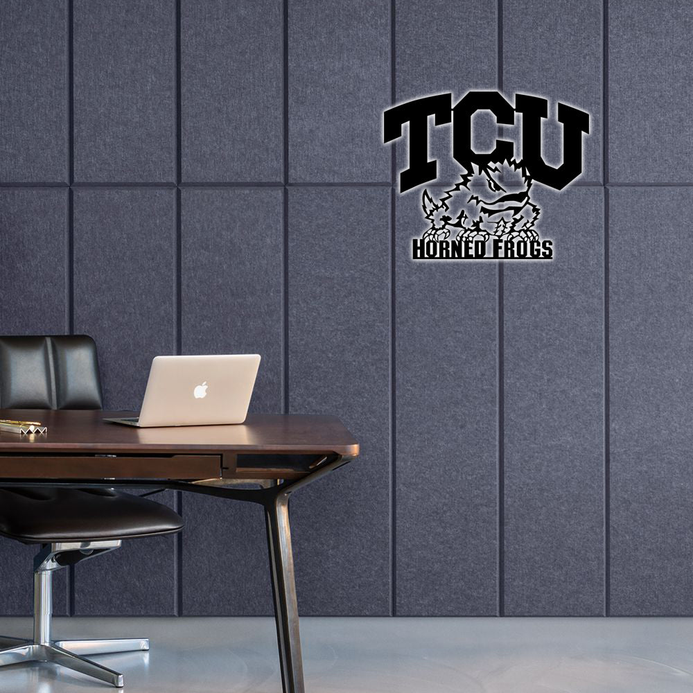 NCAA Baseball TCU Horned Frogs Logo RGB Led Lights Metal Wall Art