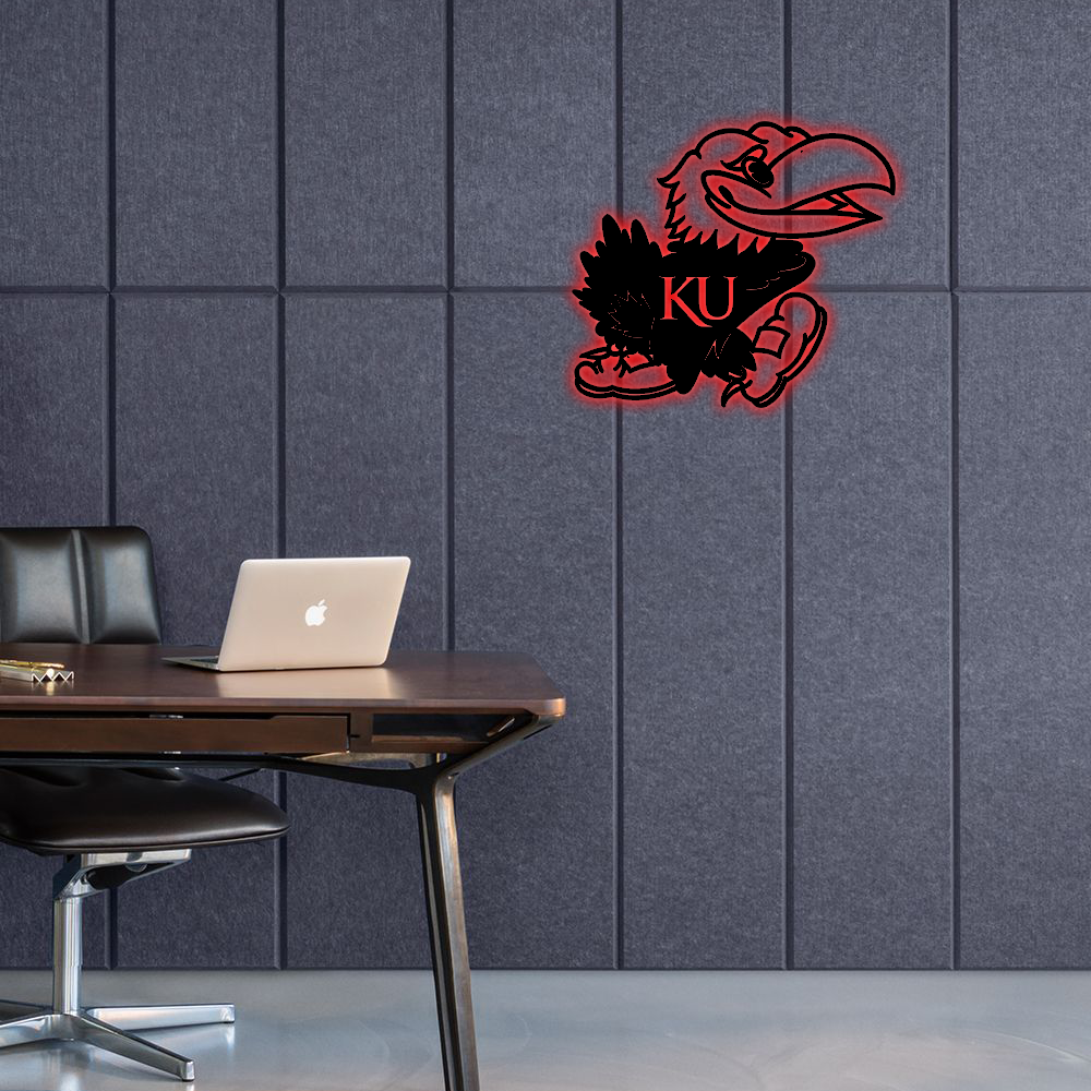 NCAA Basketball Kansas Jayhawks Logo RGB Led Lights Metal Wall Art