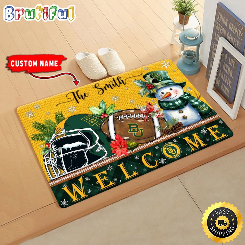 NCAA Baylor Bears Doormat Welcome Christmas Custom Name Football Doormat
