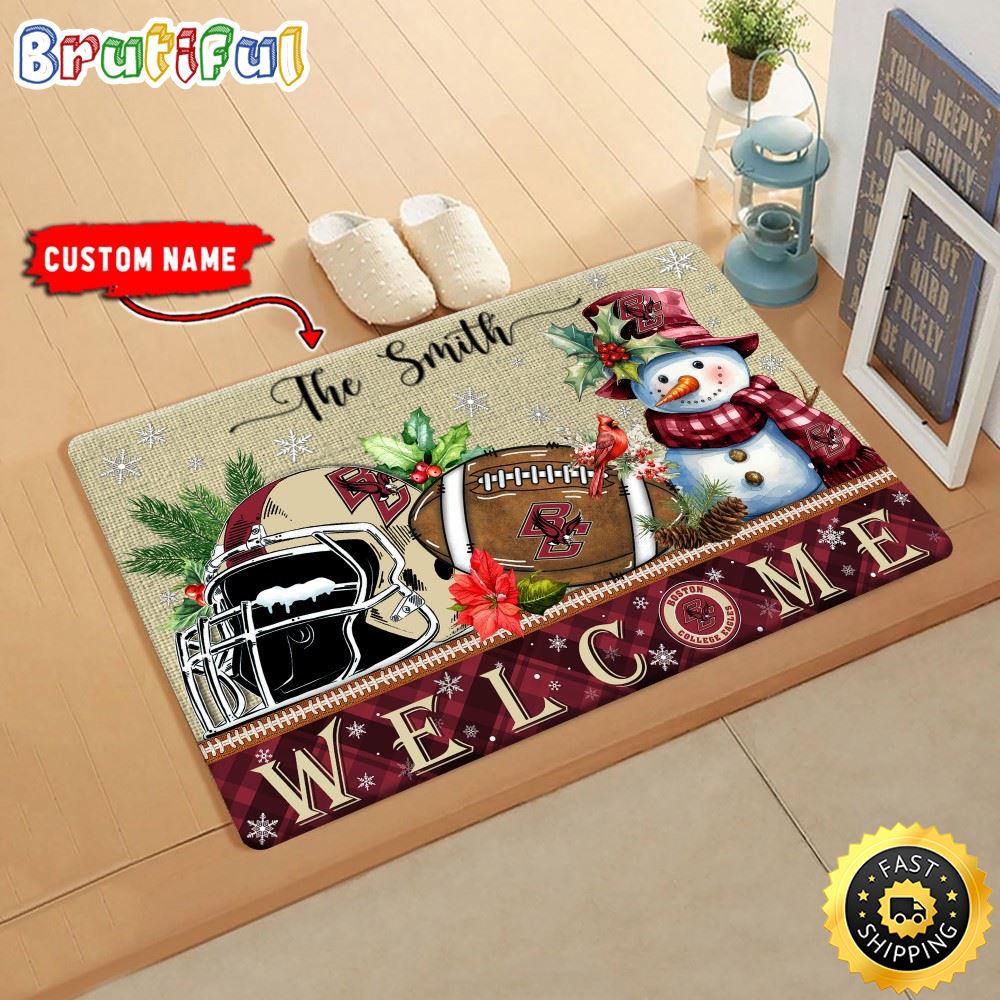 NCAA Boston College Eagles Doormat Welcome Christmas Custom Name Football Doormat