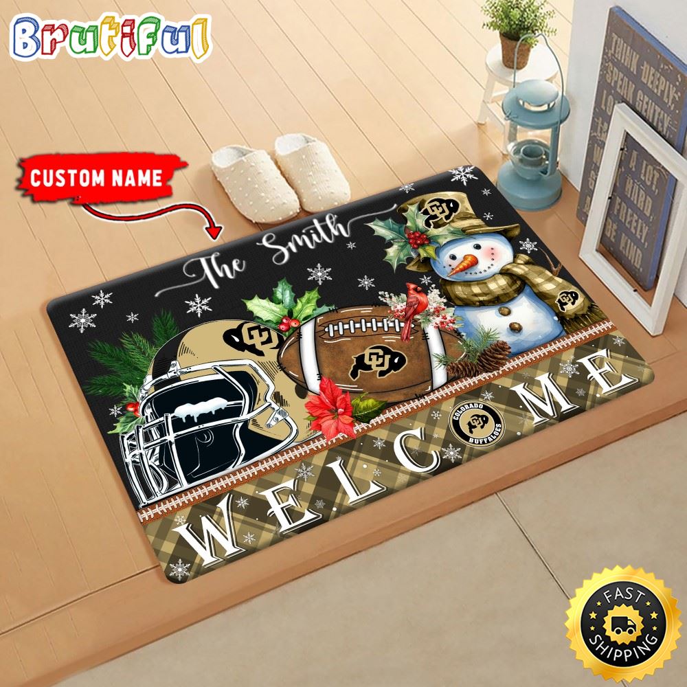 NCAA Colorado Buffaloes Doormat Welcome Christmas Custom Name Football Doormat