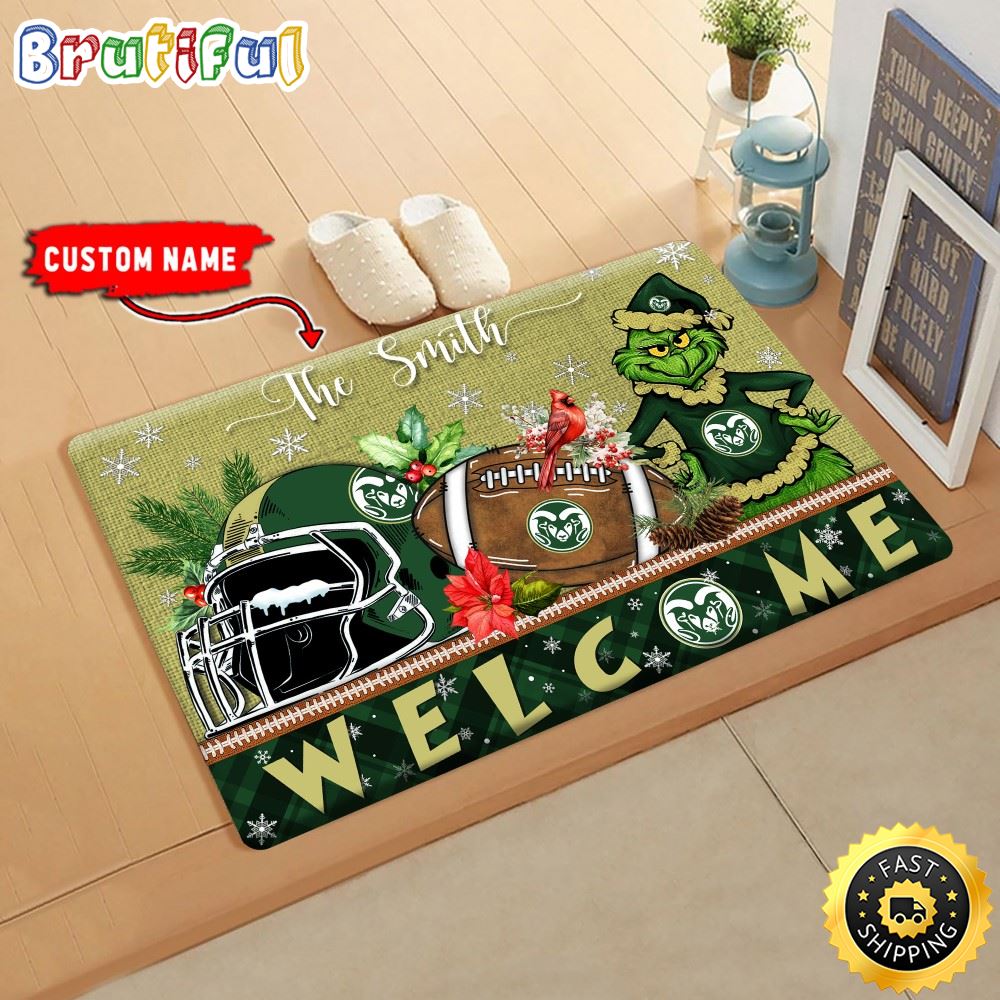 NCAA Colorado State Rams Doormat Grinch Christmas Welcome Custom Name Football Doormat