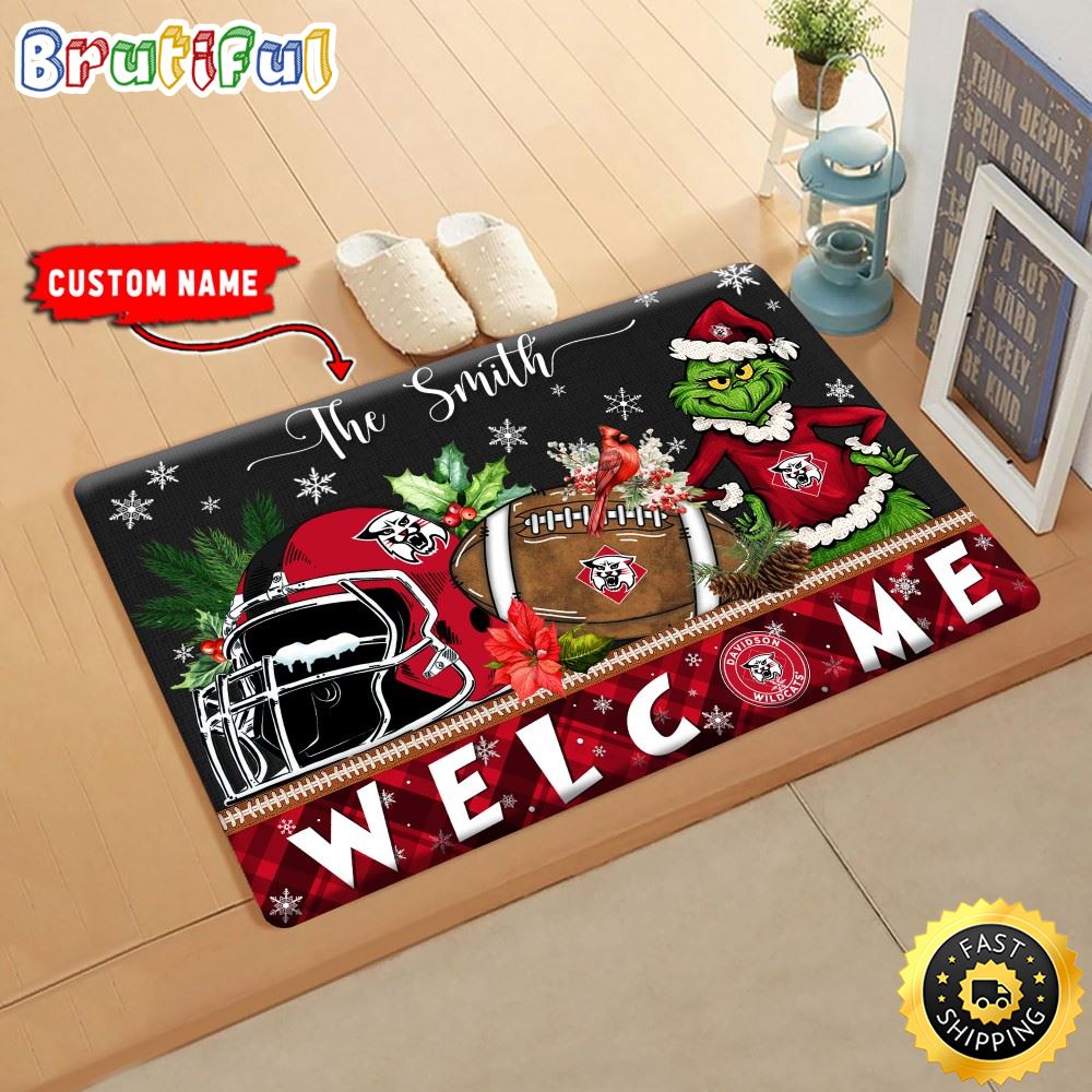 NCAA Davidson Wildcats Doormat Grinch Christmas Welcome Custom Name Football Doormat
