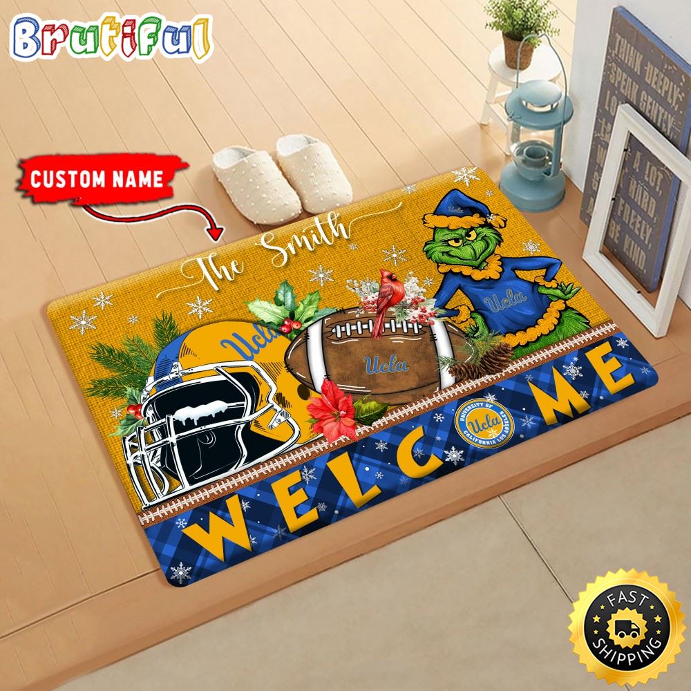 NCAA Doormat Grinch Christmas Welcome Custom Name Football Doormat