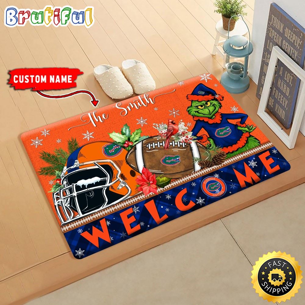 NCAA Florida Gators Doormat Grinch Christmas Welcome Custom Name Football Doormat