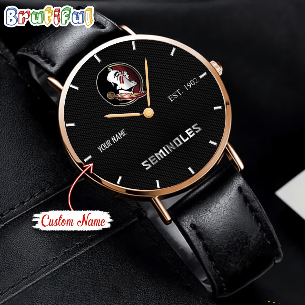 NCAA Florida State Seminoles Custom Name Black Stitched Leather Watch