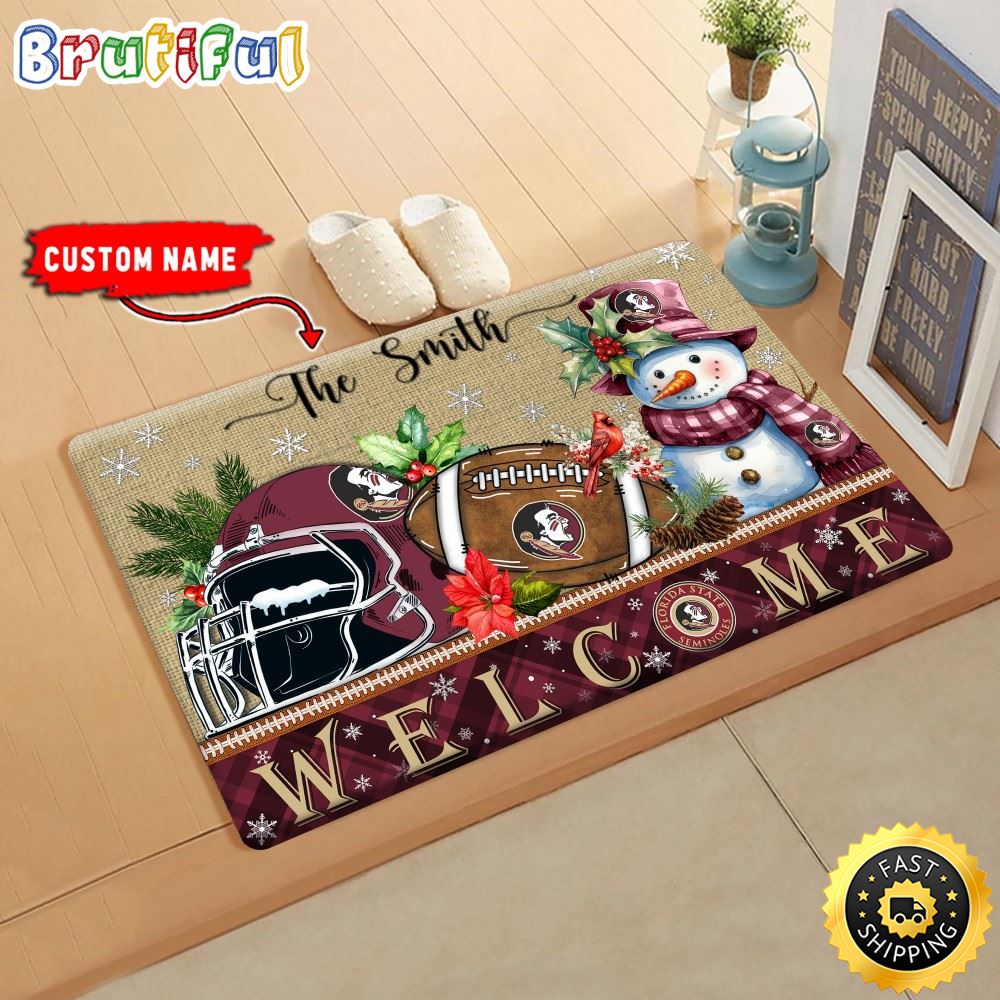 NCAA Florida State Seminoles Doormat Welcome Christmas Custom Name Football Doormat