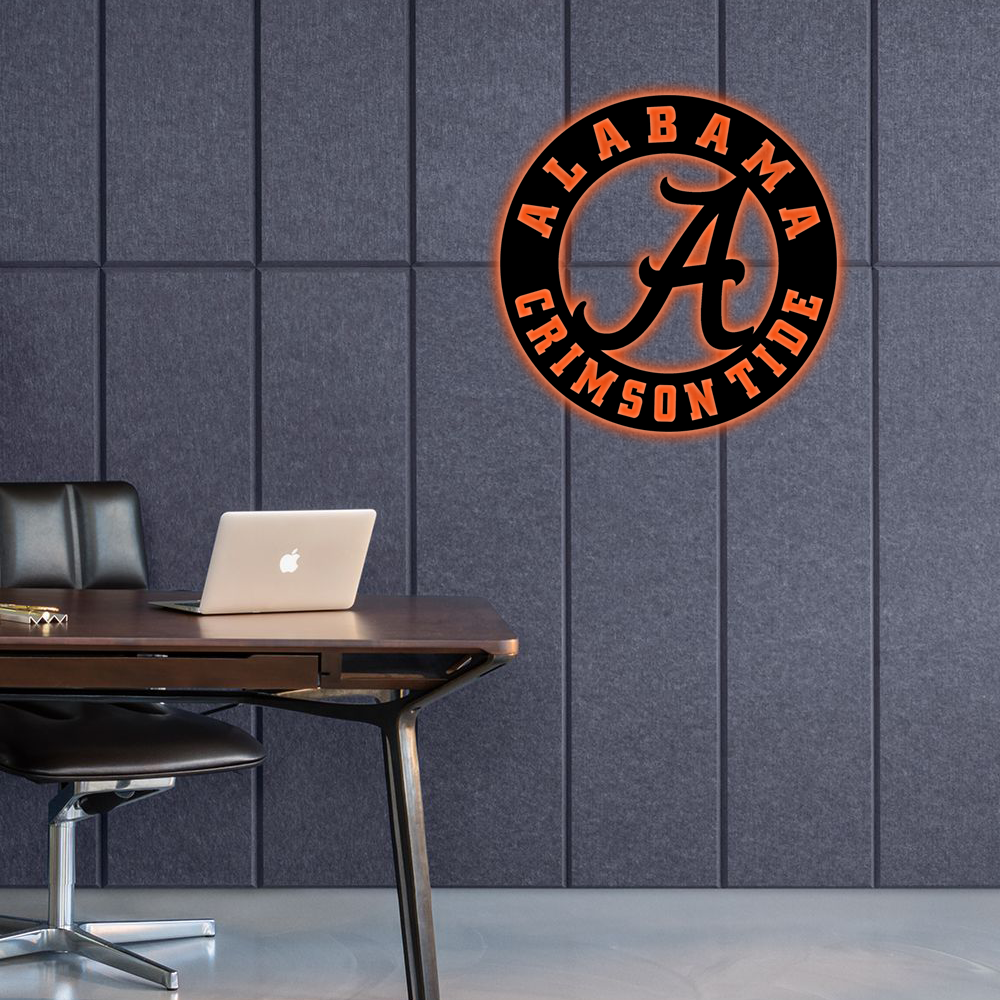 NCAA Football Alabama Crimson Tide Logo RGB Led Lights Metal Wall Art
