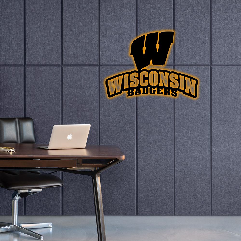 NCAA Football Wisconsin Badgers Logo RGB Led Lights Metal Wall Art