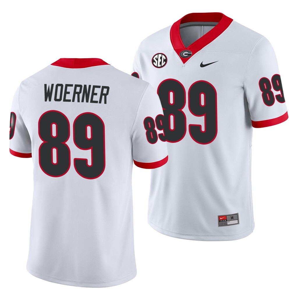 NCAA Georgia Bulldogs Charlie Woerner White Away Game Jersey