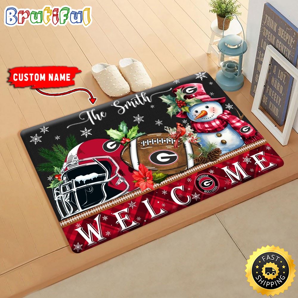 NCAA Georgia Bulldogs Doormat Welcome Christmas Custom Name Football Doormat