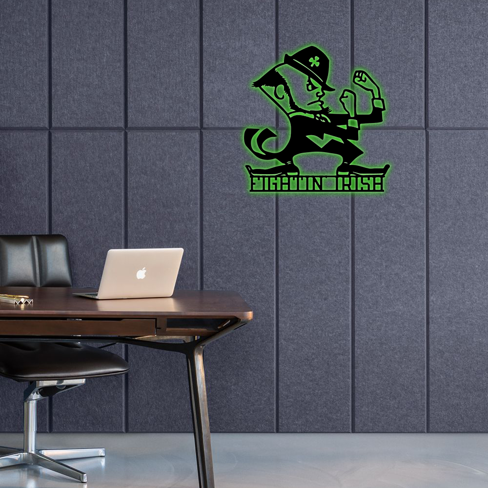 NCAA Hockey Notre Dame Fighting Irish Logo RGB Led Lights Metal Wall Art